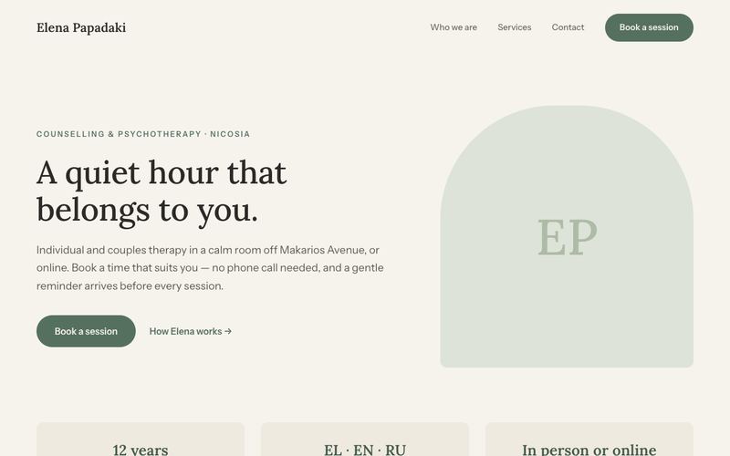 Elena Papadaki example website with the PayaCal booking page